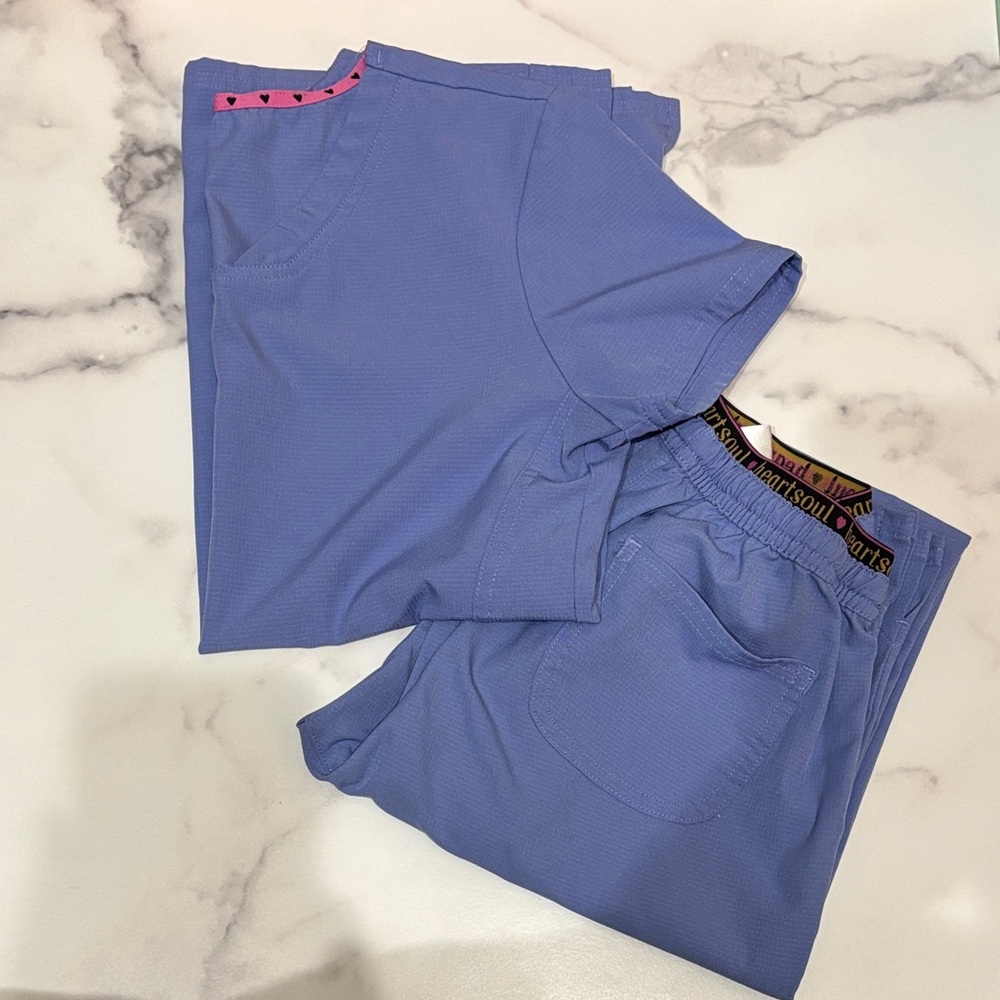 HeartSoul Blue Scrub Set with Pink Accents